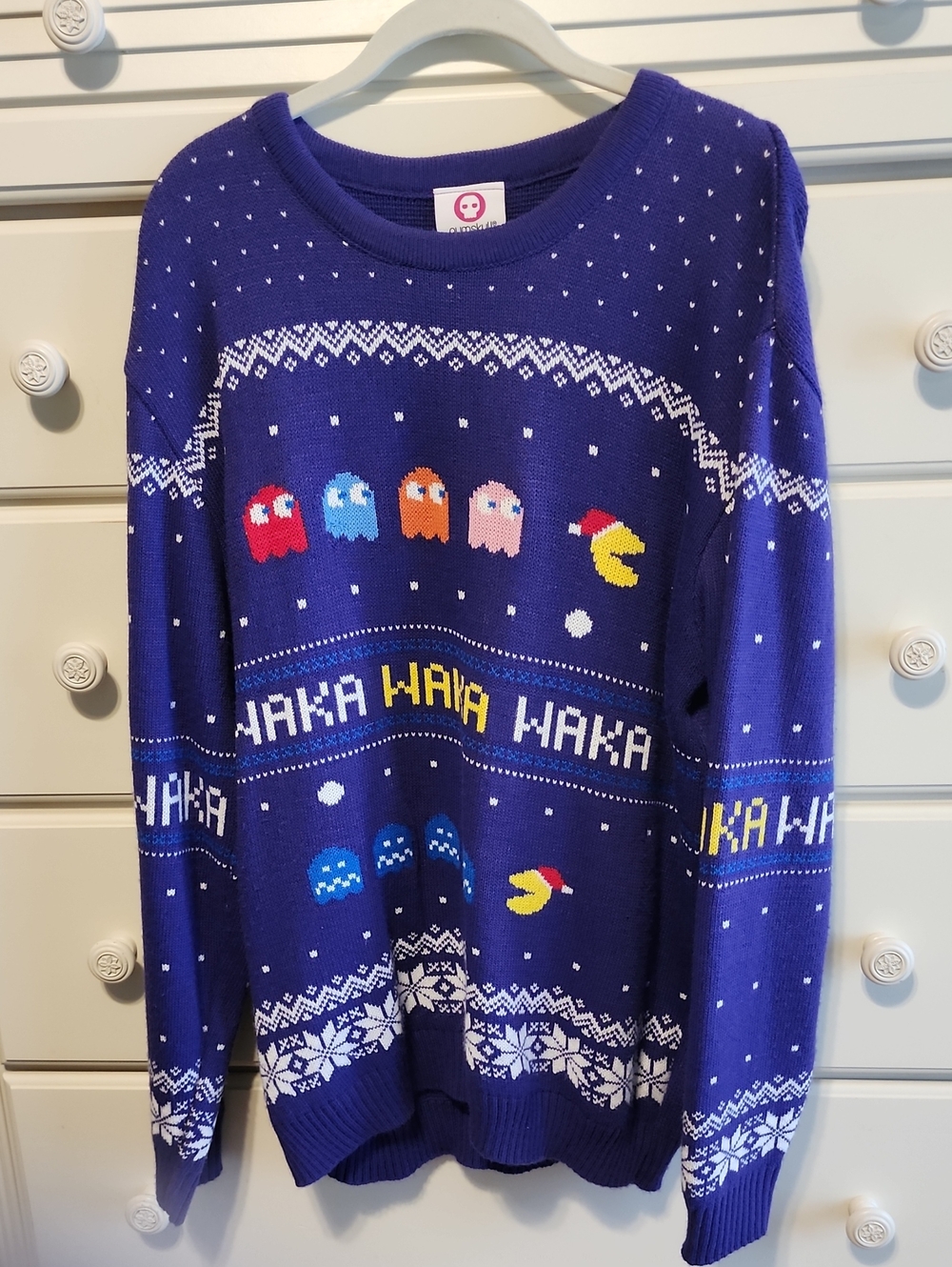 Women's Purple Pac-Man Graphic Crewneck Sweater Size XL